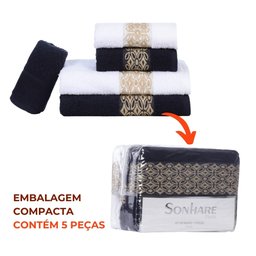 Jogo de Toalhas de Banho Algodão 5 Peças Completo Aslan Sonhare Sultan Marinho e Branco - 4