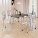 Ver imagem 1 de Conjunto de Mesa Retangular 140x75cm Tampo Ardósia Indiano 6 Cadeiras Lavínea Branco/Arabesco/Mart Pérola