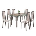 Ver imagem 2 de Conjunto de Mesa Retangular 140x75cm Tampo de Vidro 6 Cadeiras Lavínea Prata/Botanic Bege/Mart