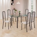 Ver imagem 1 de Conjunto de Mesa Retangular 140x75cm Tampo de Vidro 6 Cadeiras Lavínea Prata/Botanic Bege/Mart