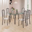 Ver imagem 1 de Conjunto de Mesa Retangular 140x75cm Tampo de Vidro 6 Cadeiras Lavínea Prata/Arabesco/Mart