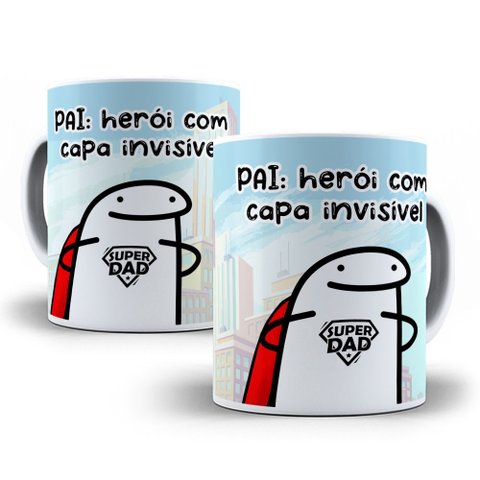 Caneca Flork de Porcelana Pai Heroi com Capa Invisivel
