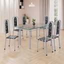 Ver imagem 1 de Conjunto de Mesa Retangular 140x75cm Tampo de Vidro 6 Cadeiras Lavínea Branco/Preto Floral/Mart Pérola