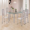 Ver imagem 1 de Conjunto de Mesa Retangular 140x75cm Tampo de Vidro 6 Cadeiras Lavínea Branco/Botanic Bege/Mart Pérola