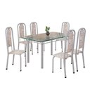 Ver imagem 2 de Conjunto de Mesa Retangular 140x75cm Tampo de Vidro 6 Cadeiras Lavínea Branco/Botanic Bege/Mart Pérola