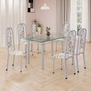 Ver imagem 1 de Conjunto de Mesa Retangular 140x75cm Tampo de Vidro 6 Cadeiras Lavínea Branco/Arabesco/Mart Pérola