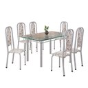 Ver imagem 2 de Conjunto de Mesa Retangular 140x75cm Tampo de Vidro 6 Cadeiras Lavínea Branco/Arabesco/Mart Pérola