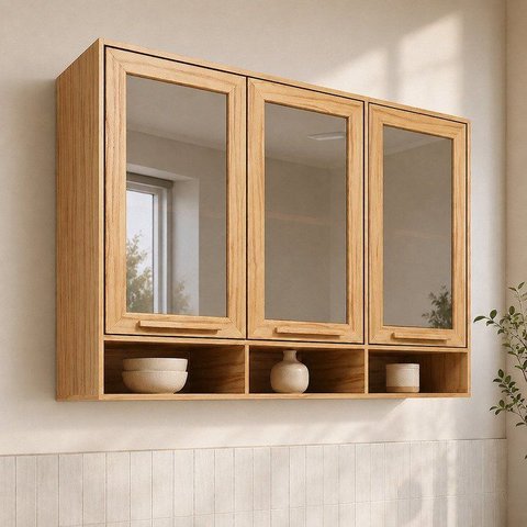 Armário Aéreo 3 Portas Vidro 100% MDF 120cm Malta Espresso Móveis Marrom/Amêndoa