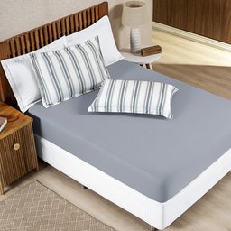 Jogo Lençol Solteiro 2 Peças 100% Algodão Malha Penteada Marin:Cinza - 1