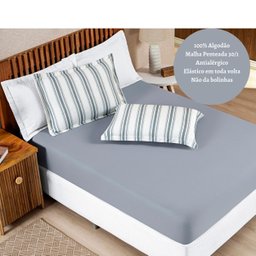 Jogo Lençol Solteiro 2 Peças 100% Algodão Malha Penteada Marin:Cinza - 2