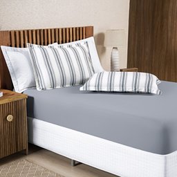 Jogo Lençol Solteiro 2 Peças 100% Algodão Malha Penteada Marin:Cinza - 3