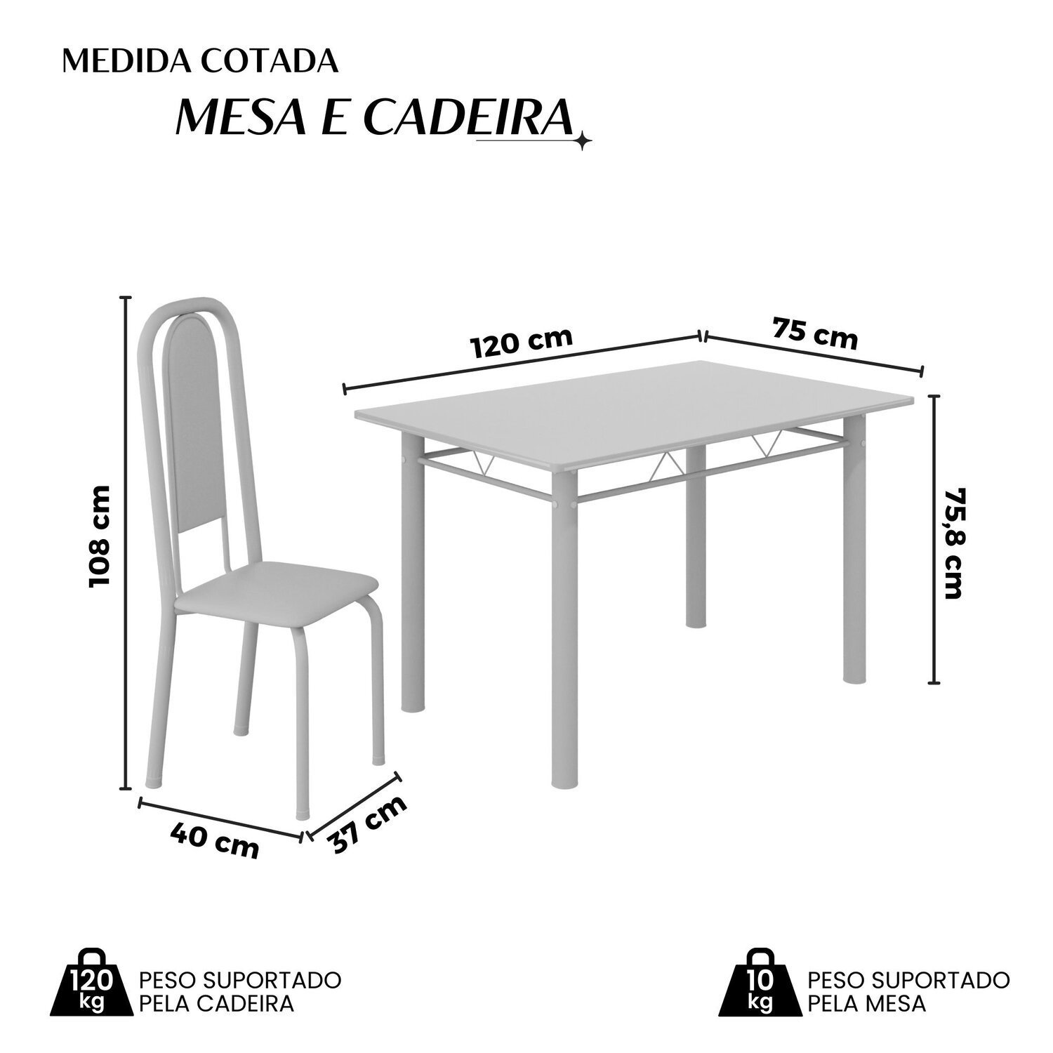 Conjunto de Mesa Retangular a 120x75cm Tampo Granito Topázio 4 Cadeiras Lavínea - 3