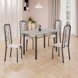 Conjunto de Mesa Retangular 120x75cm Tampo Granito Topázio 4 Cadeiras Lavínea - 1