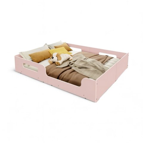 Cama Casal Montessoriana Infantil Princesa Grade de Proteção Lateral Moderna - Rosa