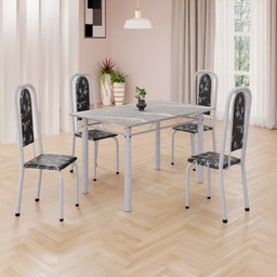 Conjunto de Mesa Retangular 120x75cm Tampo Granito Topázio 4 Cadeiras Lavínea - 1