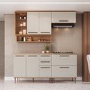 Ver imagem 1 de Cozinha Modulada 6 Peças com Tampo 120cm Nicho Decorativo Balcão para Cooktop Isabelle Bege/Freijó/Arenas
