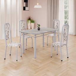 Conjunto de Mesa Retangular 120x75cm Tampo Granito Topázio 4 Cadeiras Lavínea - 1