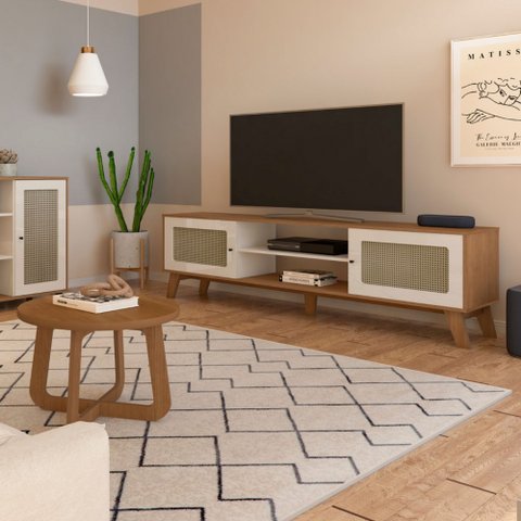 Sala de Estar Completa para Tv até 75 Polegadas Charlotte 2 Portas Cinamomo/off White - Pnr Móveis