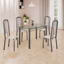 Ver imagem 1 de Conjunto de Mesa Retangular a 120x75cm Tampo de Vidro 4 Cadeiras Lavínea Prata/Botanic Bege/Mart