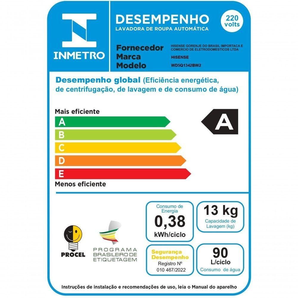 Lava e Seca Hisense Wd5q1342bw2 Branca 13kg 220v - 7