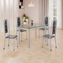 Ver imagem 1 de Conjunto de Mesa Retangular a 120x75cm Tampo de Vidro 4 Cadeiras Lavínea Branco/Preto Floral/Mart Pérola