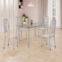 Ver imagem 1 de Conjunto de Mesa Retangular a 120x75cm Tampo de Vidro 4 Cadeiras Lavínea Branco/Botanic Bege/Mart Pérola