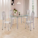 Ver imagem 1 de Conjunto de Mesa Retangular a 120x75cm Tampo de Vidro 4 Cadeiras Lavínea Branco/Arabesco/Mart Pérola