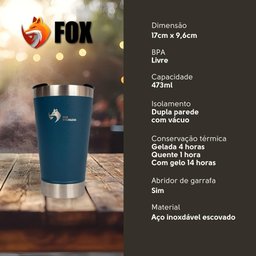 Copo Térmico Fox Stainless Quente e Frio com Tampa 473ml Azul - 4