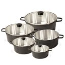 Ver imagem 3 de Jogo de Panela Fundida Alumínio Batido Caçarolas 5 Peças Tampa de Vidro - Grafite