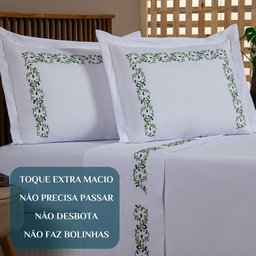 Conjunto Cama Casal Queen Size Esmeralda 100% Algodão Toque de Seda Benim:branco - 6