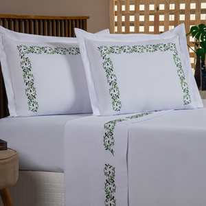Conjunto Cama Casal Queen Size Esmeralda 100% Algodão Toque de Seda Benim:branco