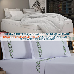 Conjunto Cama Casal Queen Size Esmeralda 100% Algodão Toque de Seda Benim:branco - 5