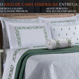 Conjunto Cama Casal Queen Size Esmeralda 100% Algodão Toque de Seda Benim:branco - 3