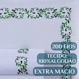 Conjunto Cama Casal Queen Size Esmeralda 100% Algodão Toque de Seda Benim:branco - 4