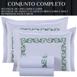 Conjunto Cama Casal Queen Size Esmeralda 100% Algodão Toque de Seda Benim:branco - 7