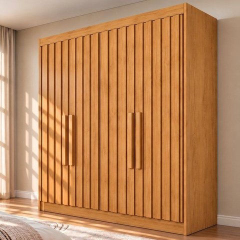 Guarda-Roupa Casal 4 Portas Ripadas 100% MDF Potente Marrom/Peroba