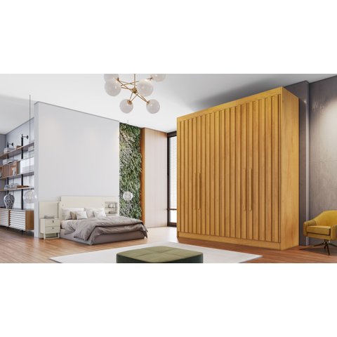 Guarda-Roupa Casal 4 Portas Ripadas 100% MDF Potente Marrom/Peroba