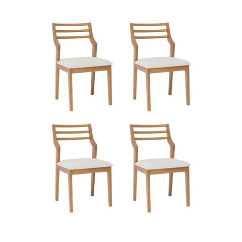 Kit 4 Cadeiras para Sala de Jantar Estofadas Damasco Bege/Madeira/Cru