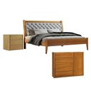 Ver imagem 1 de Conjunto Cama Casal Queen 160cm Vivare, Cômoda 5 Gavetas Unique e Mesa de Cabeceira Unique