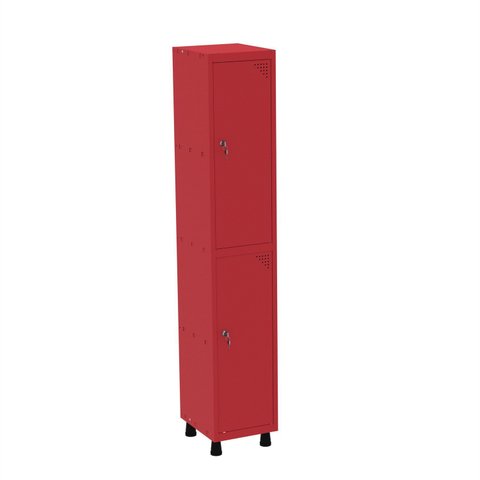 Roupeiro em Aço Mt 1V 2 Portas Fechadura com Prateleira Interna Vermelho