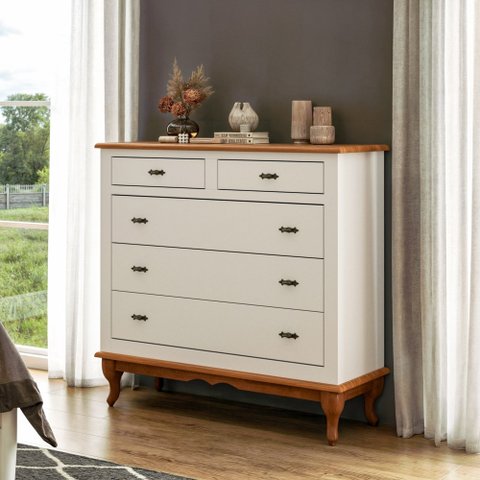 Cômoda 5 Gavetas Pés Luiz Vx Clássico Quarto Bebê Branco - Imbuia