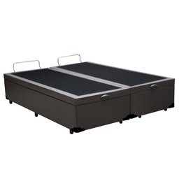 Base Box Baú King Bipartida em Corino Marrom com Pistão A Gás - 41x193x203cm - 2