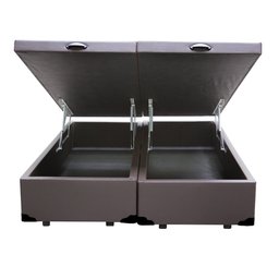 Base Box Baú King Bipartida em Corino Marrom com Pistão A Gás - 41x193x203cm - 1