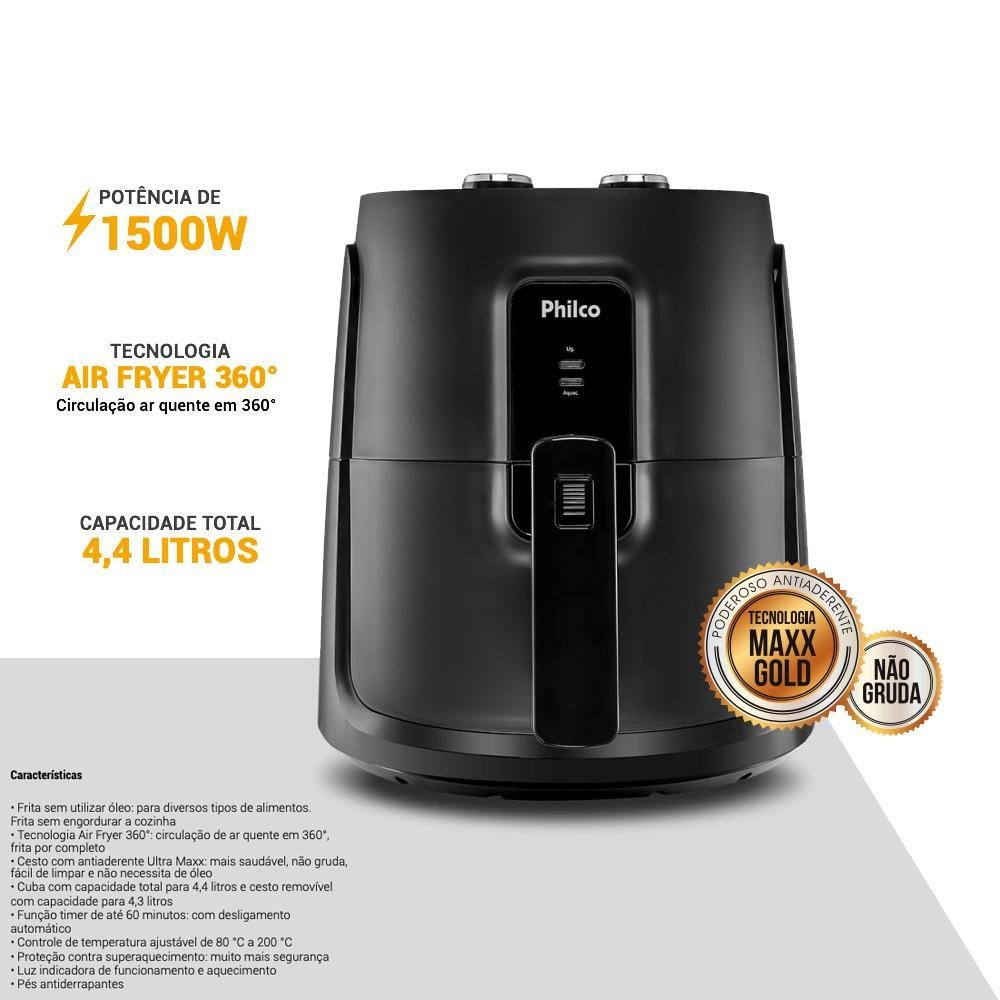 Fritadeira Airfryer Pfr15pg Gourmet Black 4,4l Philco 127v - 2