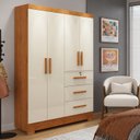 Ver imagem 1 de Guarda-Roupa 4 Portas 3 Gavetas Amanda Yescasa Marrom/Nature/Off White