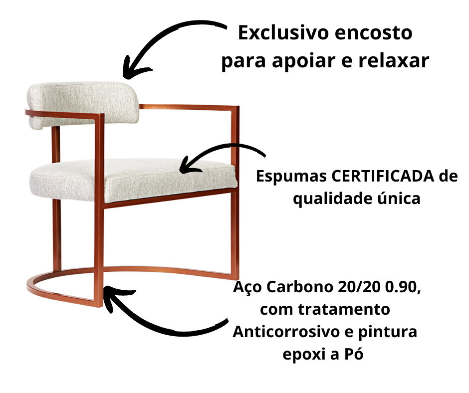 Kit 02 Poltronas Ohio Linho Bege Estrutura Bronze - 5