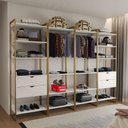 Ver imagem 1 de Closet Industrial Casal Completo Loft Branco 4 Módulos Cabideiro com Gavetas Base Dourada