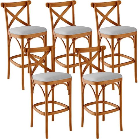 Kit 05 Banquetas Altas Cozinha Bancada Bar Sala de Jantar Estofada Ávila L02 Linho Cinza - Lyam