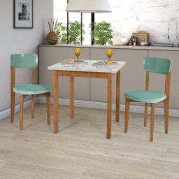 Conjunto Mesa Cadeiras 80cm Mdf Pinus Estofado Sofisticado:menta - 1