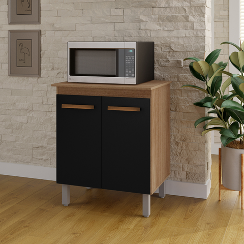Balcão de Cozinha Multiuso para Forno ou Microondas com 2 Portas Serena - Savana/Preto